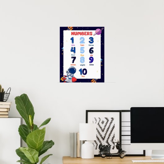 Outer Space Nummers 1-10 Educatieve Poster (Thuiskantoor)