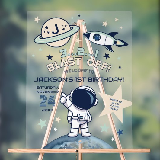 Outer Space Out of this World 1e Verjaardag Welkom Acryl Bord (Neutraal)