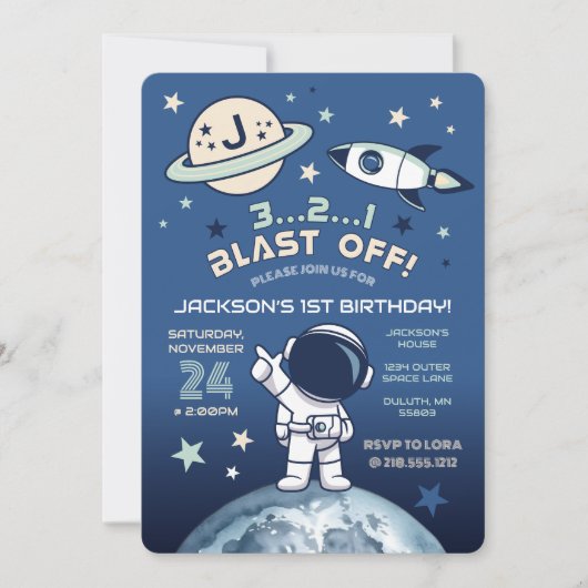 Outer Space Out of this World 1st Birthday Kaart (Voorkant)