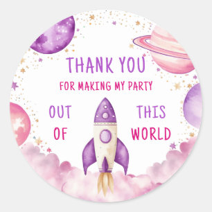 Outer Space Paarse Roze Verjaardag Bedankt Ronde Sticker