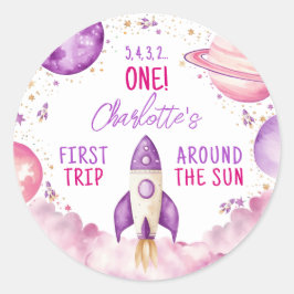 Outer Space Paarse Verjaardag Bedankt Ronde Sticker
