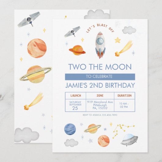 Outer Space Party Astronaut 2e verjaardag Kaart (Voorkant / Achterkant)