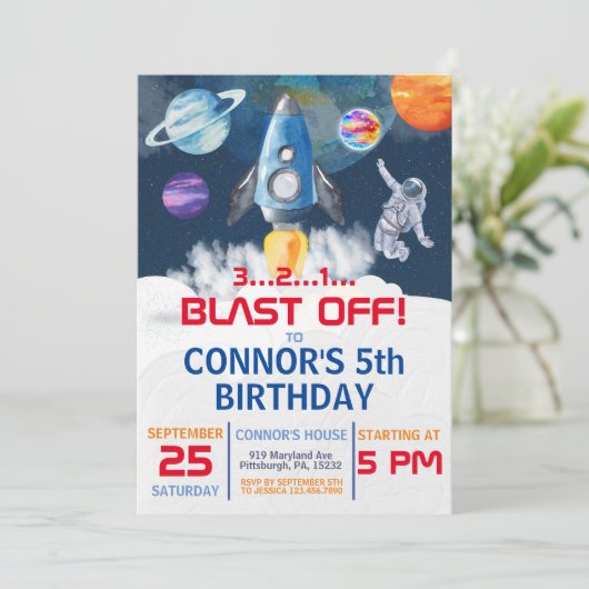 Outer Space Party Astronaut Uitnodiging voor verja (Staand voorkant)