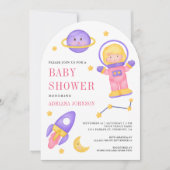 Outer Space Pink Girl Astronaut Arch Baby shower Kaart (Voorkant)