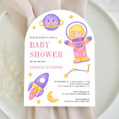 Outer Space Pink Girl Astronaut Arch Baby shower Kaart