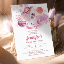 Outer Space Pink Planets Girl First Birthday