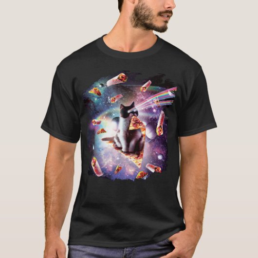 Outer Space Pizza Cat Rainbow Laser Taco Burrito T-shirt (Voorkant)