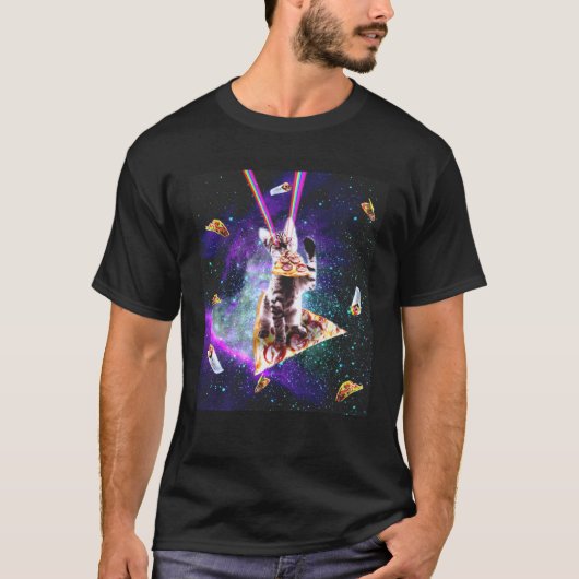 Outer Space Pizza Cat Regenboog Laser Taco Burrit T-shirt (Voorkant)