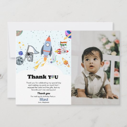Outer Space planet boy verjaardag dank u kaart (Voorkant)