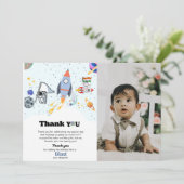 Outer Space planet boy verjaardag dank u kaart (Staand voorkant)