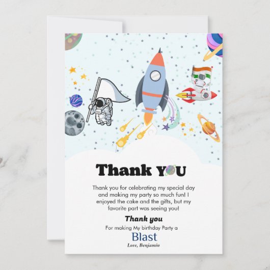 Outer Space planet boy verjaardag dank u kaart (Voorkant)
