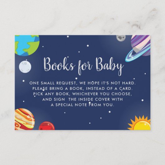 Outer Space Planet Galaxy Baby shower Boek Verzoek Informatiekaartje (Voorkant)