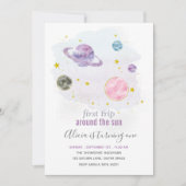 Outer Space Planet Girl eerste verjaardag uitnodig Kaart (Voorkant)