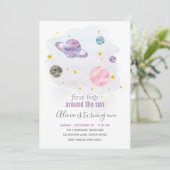 Outer Space Planet Girl eerste verjaardag uitnodig Kaart (Staand voorkant)