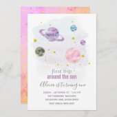 Outer Space Planet Girl eerste verjaardag uitnodig Kaart (Voorkant / Achterkant)