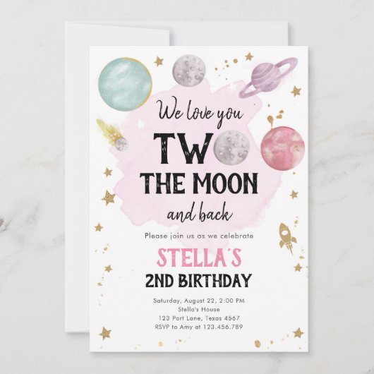 Outer Space Planet Girl Uitnodiging voor tweede ve (Voorkant)