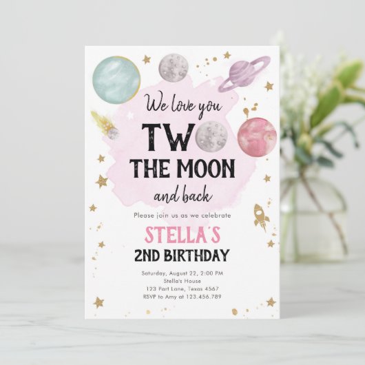 Outer Space Planet Girl Uitnodiging voor tweede ve (Staand voorkant)