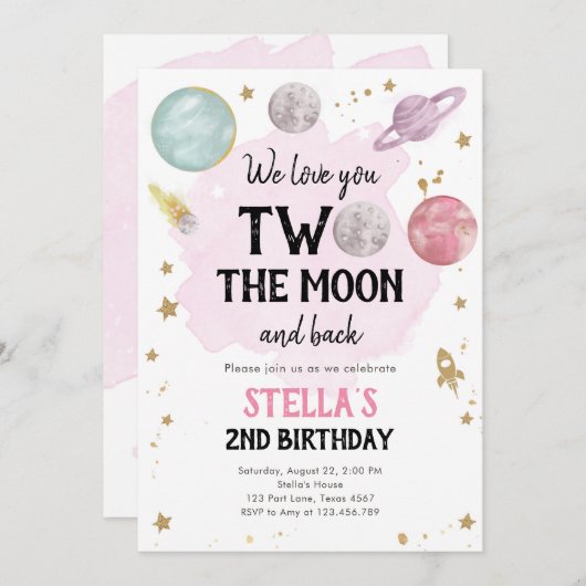 Outer Space Planet Girl Uitnodiging voor tweede ve (Voorkant / Achterkant)