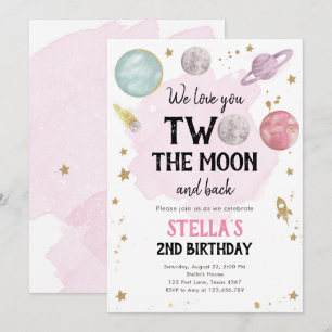 Outer Space Planet Girl Uitnodiging voor tweede ve