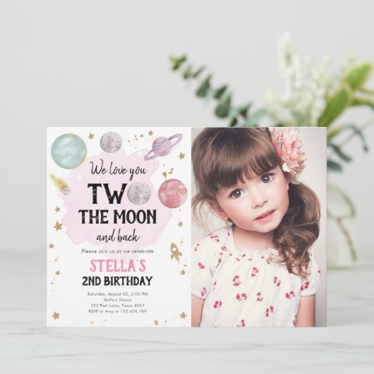 Outer Space Planet Girl Uitnodiging voor tweede ve (Staand voorkant)