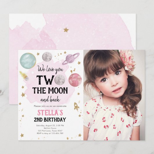 Outer Space Planet Girl Uitnodiging voor tweede ve (Voorkant / Achterkant)