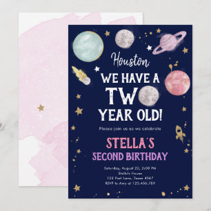 Outer Space Planet Girl Uitnodiging voor tweede ve