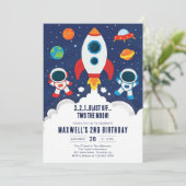 Outer Space Planeten Astronaut Jongen Verjaardag Kaart (Staand voorkant)