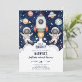 Outer Space Planeten Astronaut Jongen Verjaardag Kaart (Staand voorkant)