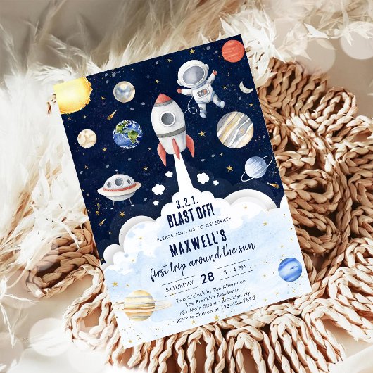 Outer Space Planeten Astronaut Jongen Verjaardag Kaart