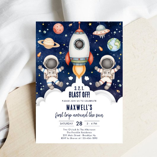 Outer Space Planeten Astronaut Jongen Verjaardag Kaart