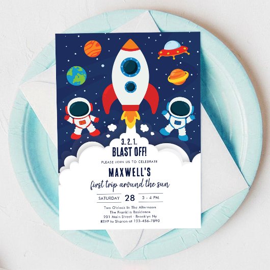 Outer Space Planeten Astronaut Jongen Verjaardag Kaart
