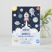 Outer Space Planeten Astronaut Jongen Verjaardag Kaart (Staand voorkant)