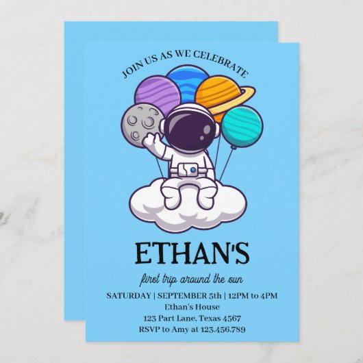 Outer Space Planeten Jongen 1e Verjaardagsfeestje Kaart (Voorkant / Achterkant)
