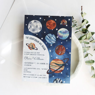 Outer Space Planeten Navy Blauwe Jongens Baby Show Kaart