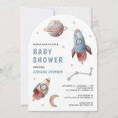 Outer Space Planeten Raket Boog Baby Shower Kaart (Voorkant)