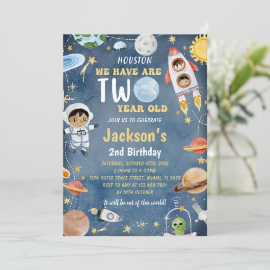 Outer Space Planets 2e verjaardagsfeest Kaart (Staand voorkant)