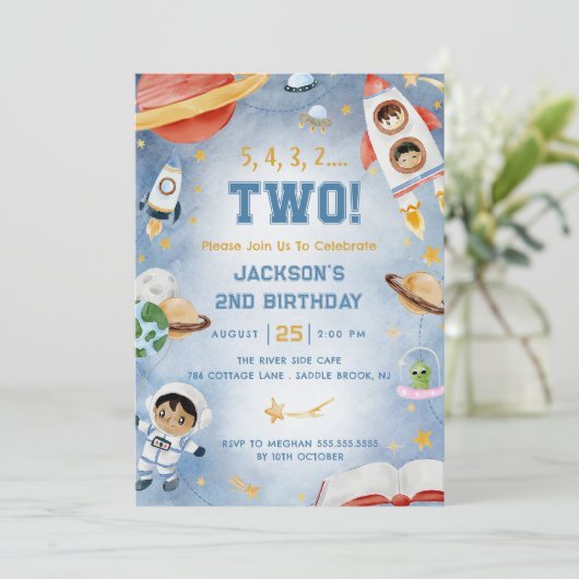 Outer Space Planets 2e verjaardagsfeest Kaart (Staand voorkant)