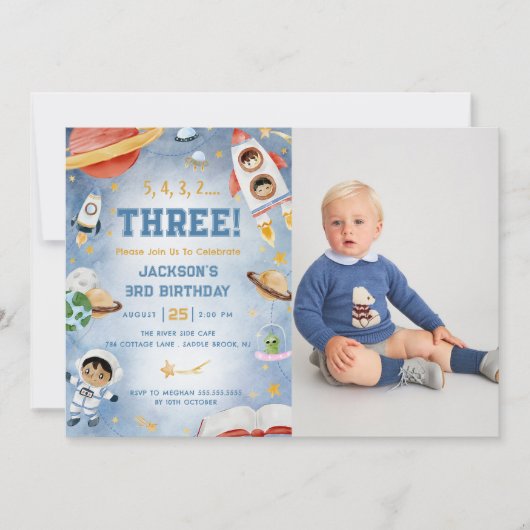 Outer Space Planets 3e verjaardag Party Foto Kaart (Voorkant)