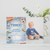 Outer Space Planets 3e verjaardag Party Foto Kaart (Staand voorkant)