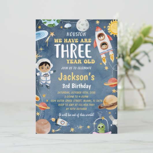 Outer Space Planets 3e verjaardagsfeest Kaart (Staand voorkant)
