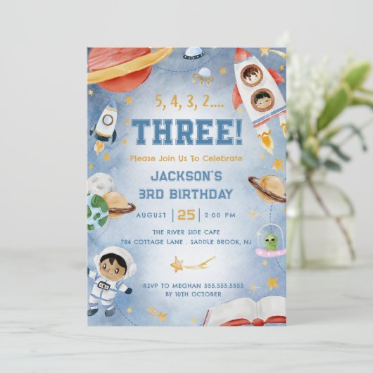 Outer Space Planets 3e verjaardagsfeest Kaart (Staand voorkant)