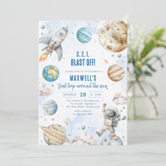 Outer Space Planets Astronaut Boy Birthday Kaart (Staand voorkant)