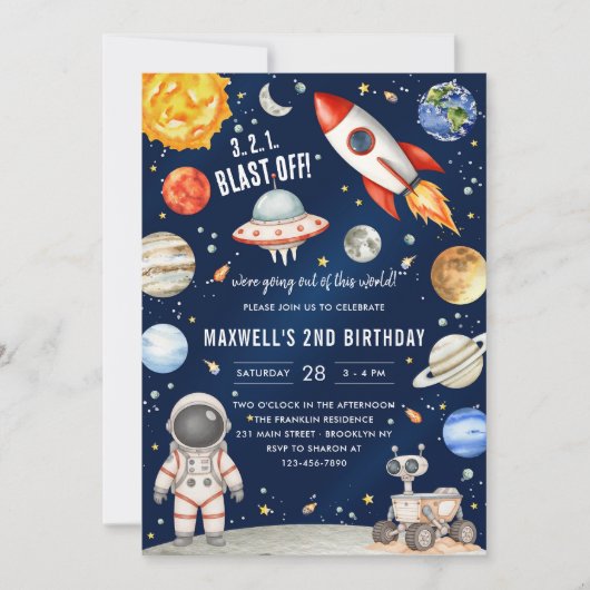 Outer Space Planets Astronaut Boy Birthday Kaart (Voorkant)