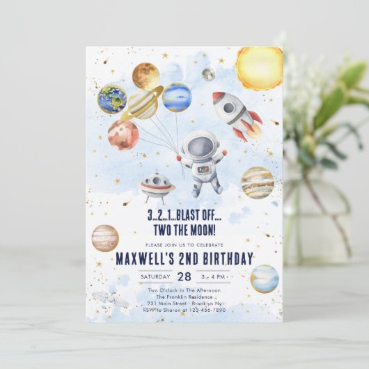 Outer Space Planets Astronaut Boy Birthday Kaart (Staand voorkant)