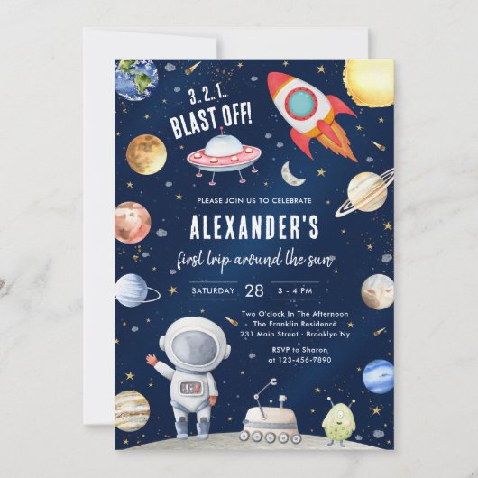 Outer Space Planets Astronaut Boy Birthday Kaart (Voorkant)