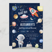 Outer Space Planets Astronaut Boy Birthday Kaart (Voorkant / Achterkant)