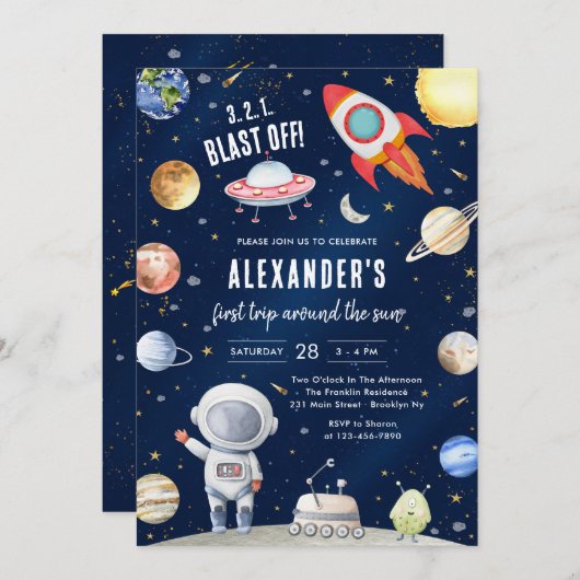Outer Space Planets Astronaut Boy Birthday Kaart (Voorkant / Achterkant)