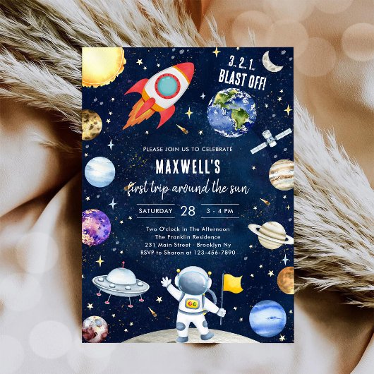 Outer Space Planets Astronaut Boy Birthday Kaart