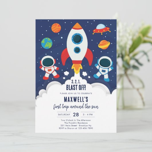 Outer Space Planets Astronaut Boy Birthday Kaart (Staand voorkant)