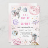 Outer Space Planets Astronaut Girl Birthday Kaart (Voorkant / Achterkant)